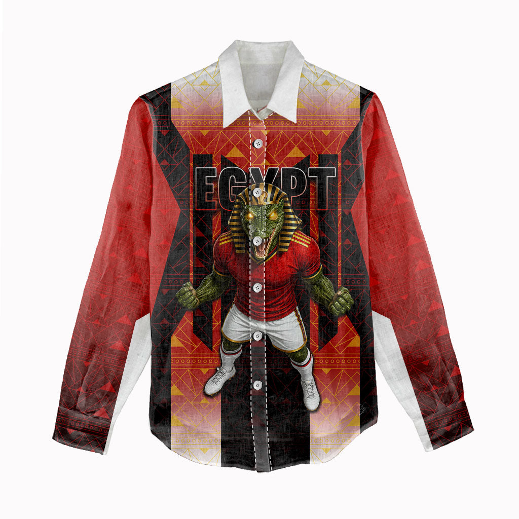 Personalized Egypt Soccer Sobek Crocodile Mascot Women Casual Shirt Pharaoh Mascot Egyptian Hieroglyphic