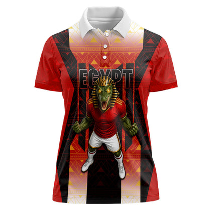 Personalized Egypt Soccer Sobek Crocodile Mascot Women Polo Shirt Pharaoh Mascot Egyptian Hieroglyphic