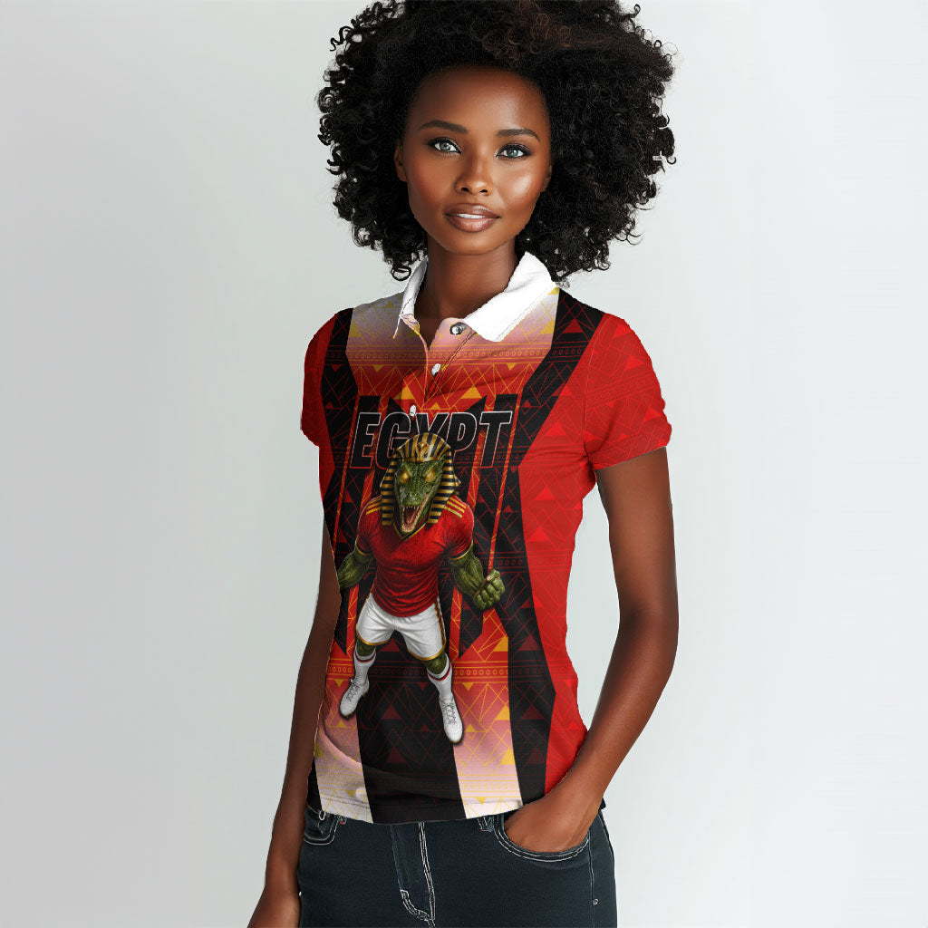 Personalized Egypt Soccer Sobek Crocodile Mascot Women Polo Shirt Pharaoh Mascot Egyptian Hieroglyphic