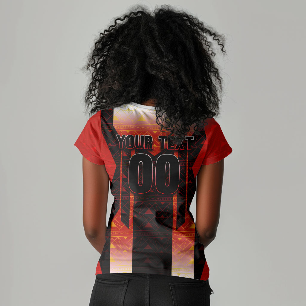 Personalized Egypt Soccer Sobek Crocodile Mascot Women V-Neck T-Shirt Pharaoh Mascot Egyptian Hieroglyphic
