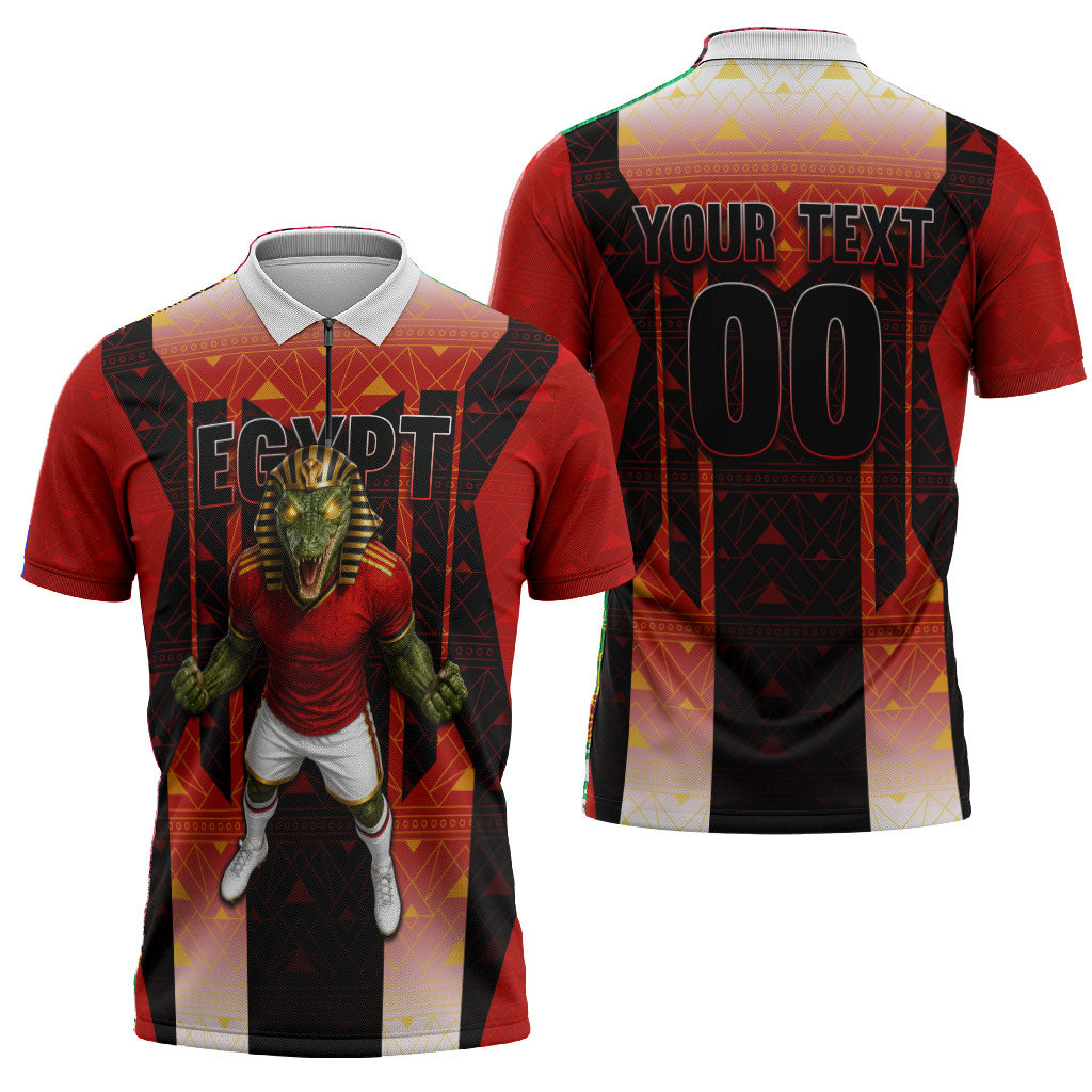 Personalized Egypt Soccer Sobek Crocodile Mascot Zipper Polo Shirt Pharaoh Mascot Egyptian Hieroglyphic