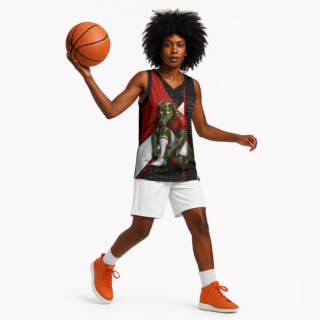 Personalized Egypt Soccer Sobek Crocodile Mascot Basketball Jersey Ancient Egyptian Hieroglyphic Stripe