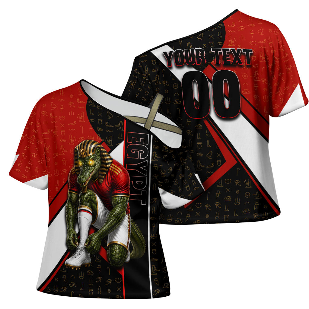 Personalized Egypt Soccer Sobek Crocodile Mascot Cross Shoulder Shirt Ancient Egyptian Hieroglyphic Stripe