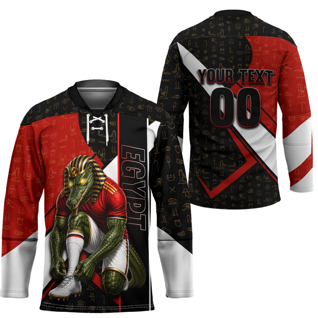 Personalized Egypt Soccer Sobek Crocodile Mascot Hockey Jersey Ancient Egyptian Hieroglyphic Stripe