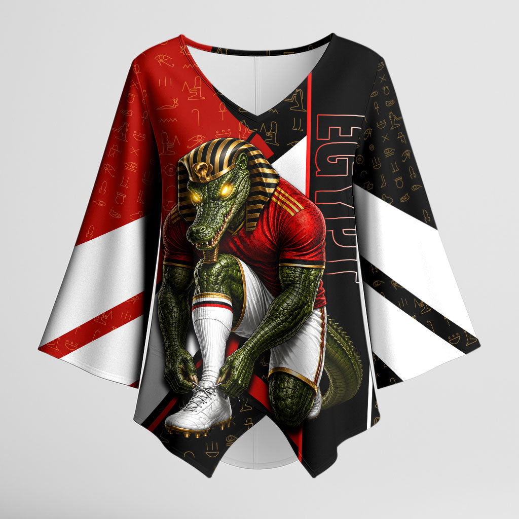 Personalized Egypt Soccer Sobek Crocodile Mascot Kimono Sleeve Blouse Ancient Egyptian Hieroglyphic Stripe