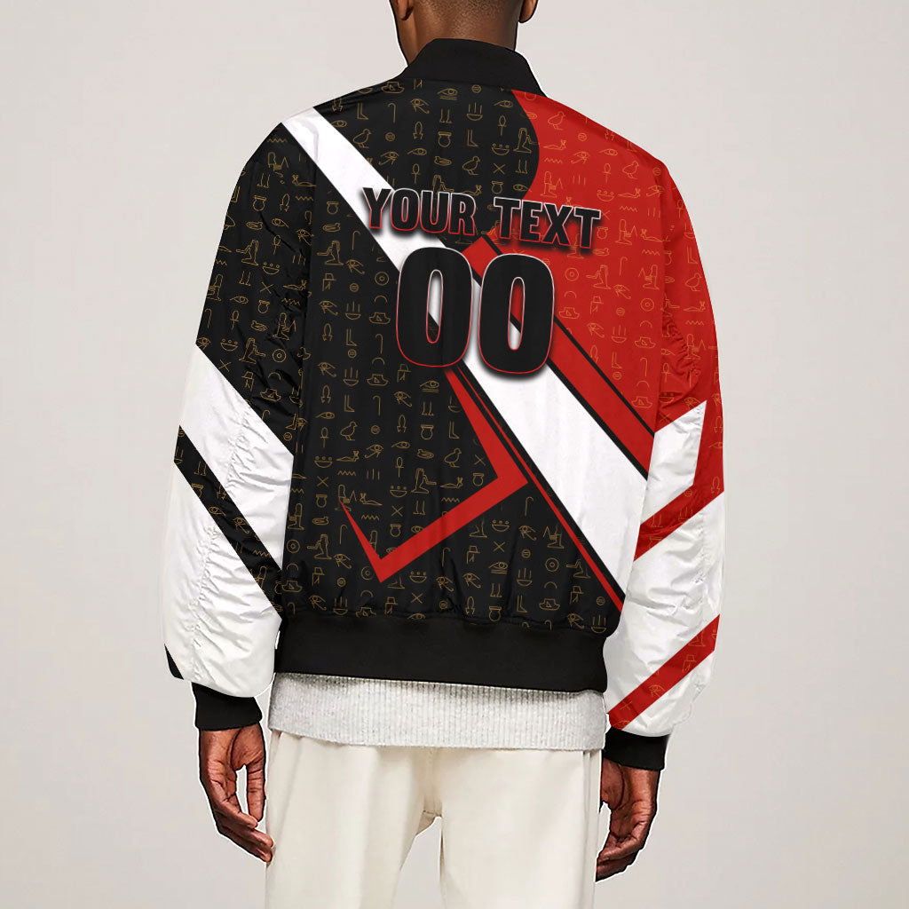 Personalized Egypt Soccer Sobek Crocodile Mascot Sleeve Zip Bomber Jacket Ancient Egyptian Hieroglyphic Stripe