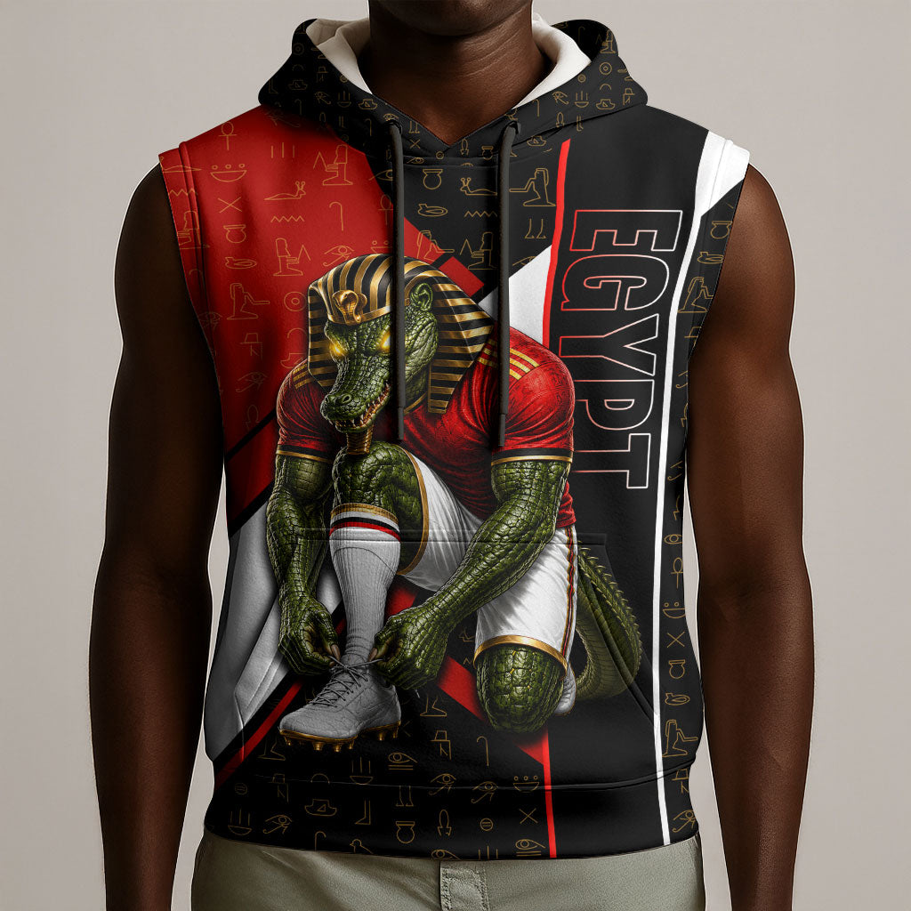 Personalized Egypt Soccer Sobek Crocodile Mascot Sleeveless Hoodie Ancient Egyptian Hieroglyphic Stripe