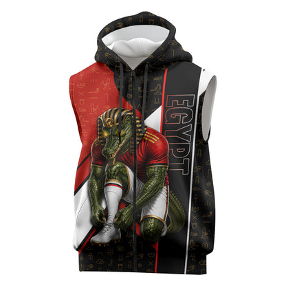 Personalized Egypt Soccer Sobek Crocodile Mascot Sleeveless Zip Hoodie Ancient Egyptian Hieroglyphic Stripe
