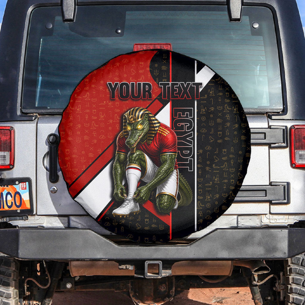 Personalized Egypt Soccer Sobek Crocodile Mascot Spare Tire Cover Ancient Egyptian Hieroglyphic Stripe