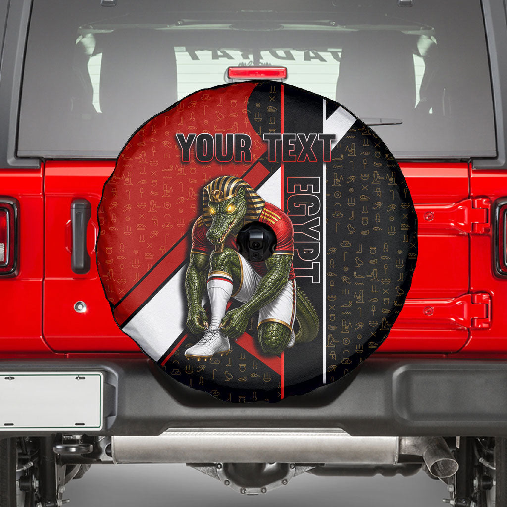Personalized Egypt Soccer Sobek Crocodile Mascot Spare Tire Cover Ancient Egyptian Hieroglyphic Stripe