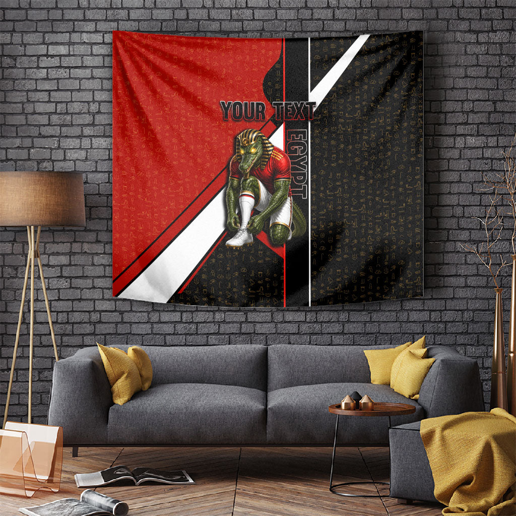 Personalized Egypt Soccer Sobek Crocodile Mascot Tapestry Ancient Egyptian Hieroglyphic Stripe