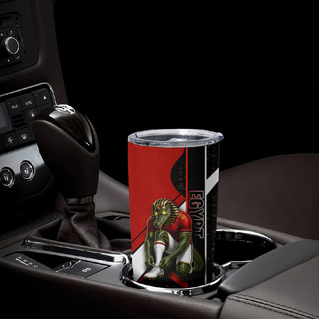 Personalized Egypt Soccer Sobek Crocodile Mascot Tumbler Cup Ancient Egyptian Hieroglyphic Stripe