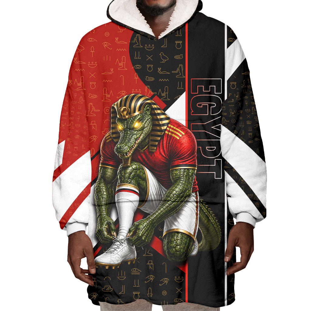 Personalized Egypt Soccer Sobek Crocodile Mascot Wearable Blanket Hoodie Ancient Egyptian Hieroglyphic Stripe
