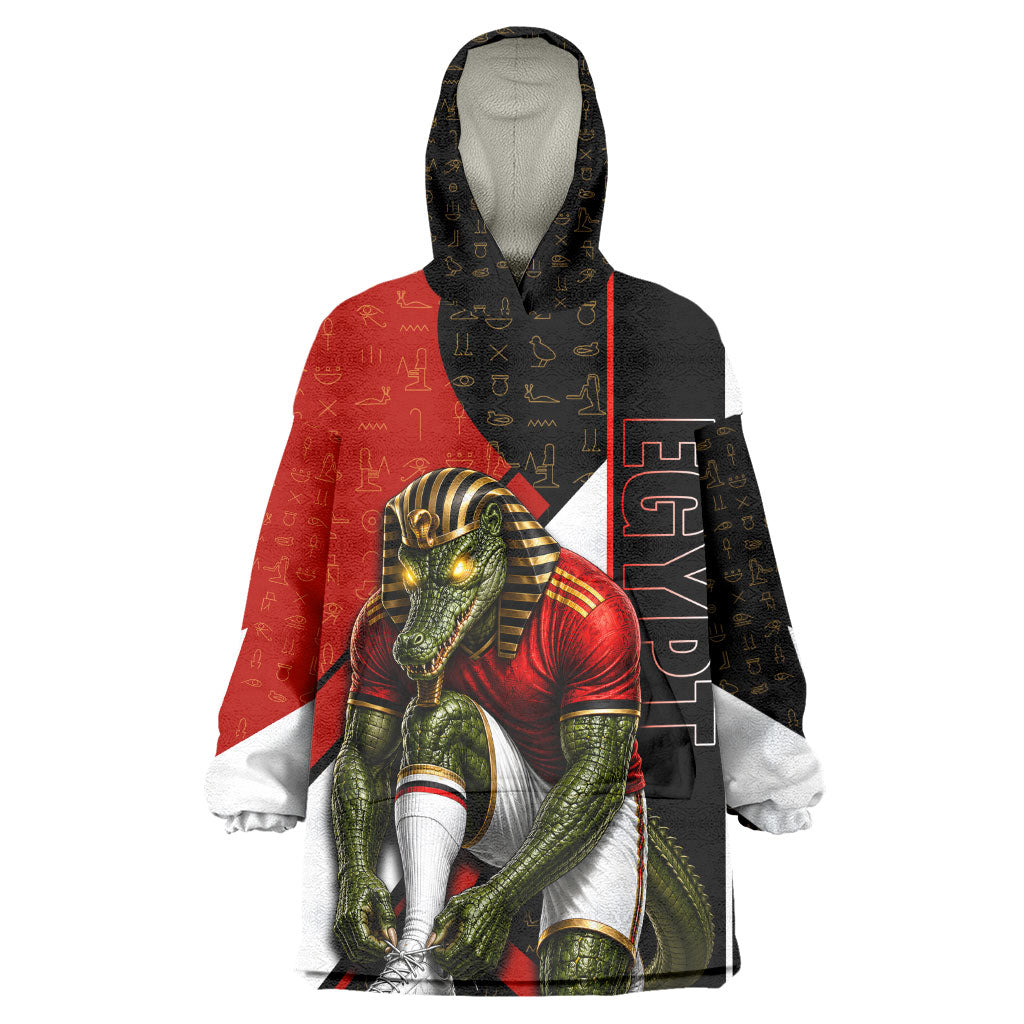 Personalized Egypt Soccer Sobek Crocodile Mascot Wearable Blanket Hoodie Ancient Egyptian Hieroglyphic Stripe