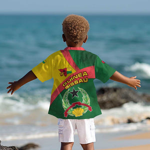 Guinea Bissau Kid Hawaiian Shirt Green Yellow Red Swirl - African Pride