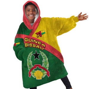 Guinea Bissau Kid Wearable Blanket Hoodie Green Yellow Red Swirl - African Pride