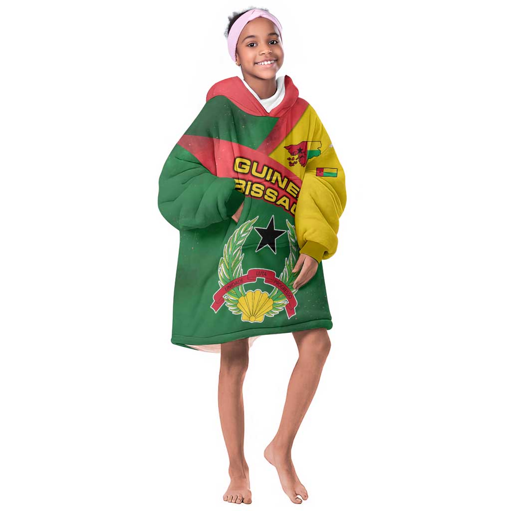 Guinea Bissau Kid Wearable Blanket Hoodie Green Yellow Red Swirl - African Pride
