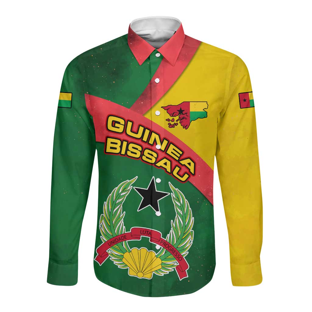 Guinea Bissau Long Sleeve Button Shirt Green Yellow Red Swirl - African Pride