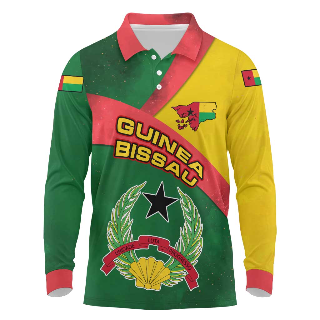 Guinea Bissau Long Sleeve Polo Shirt Green Yellow Red Swirl - African Pride