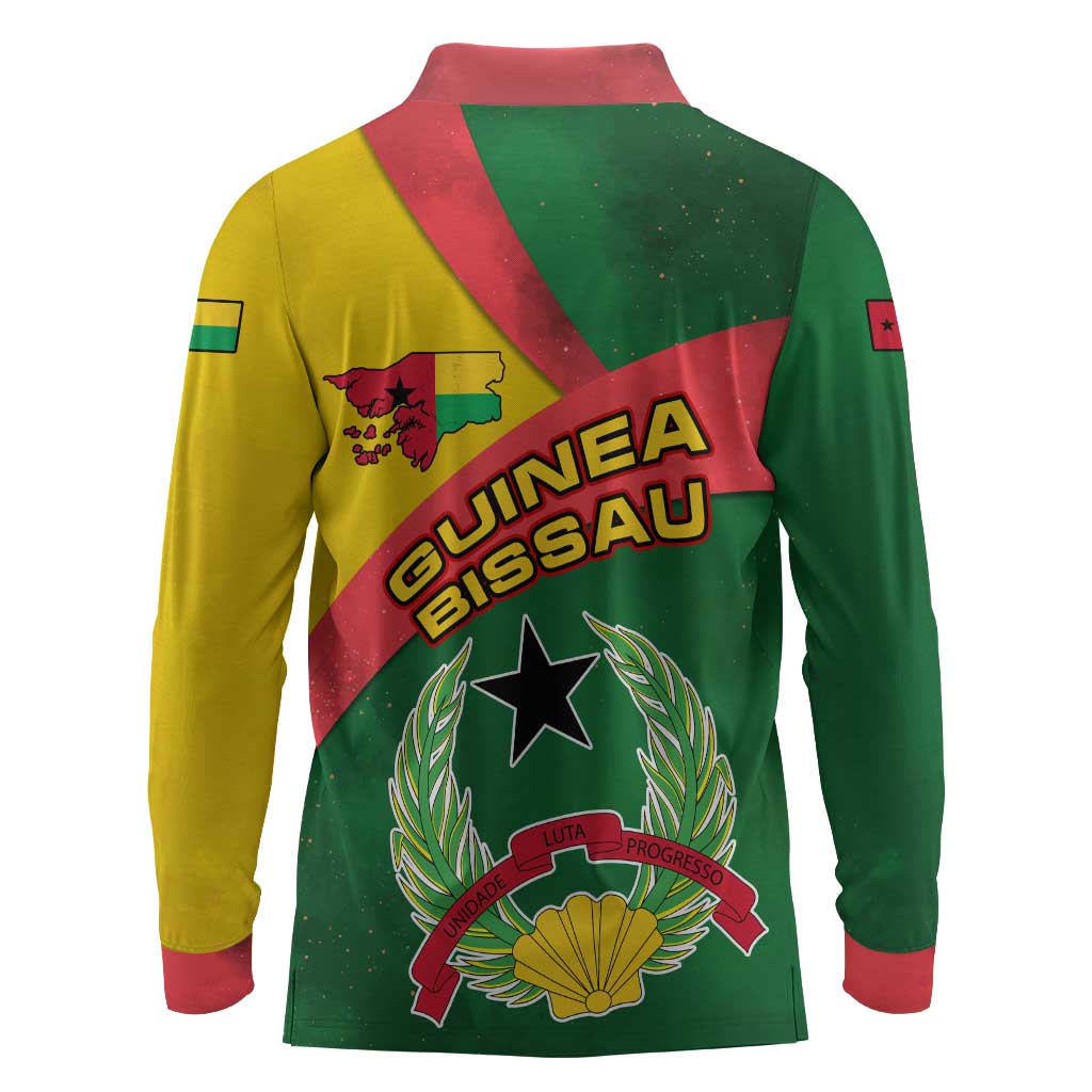 Guinea Bissau Long Sleeve Polo Shirt Green Yellow Red Swirl - African Pride