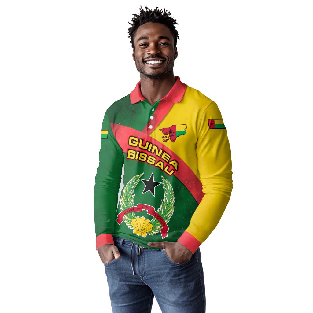 Guinea Bissau Long Sleeve Polo Shirt Green Yellow Red Swirl - African Pride