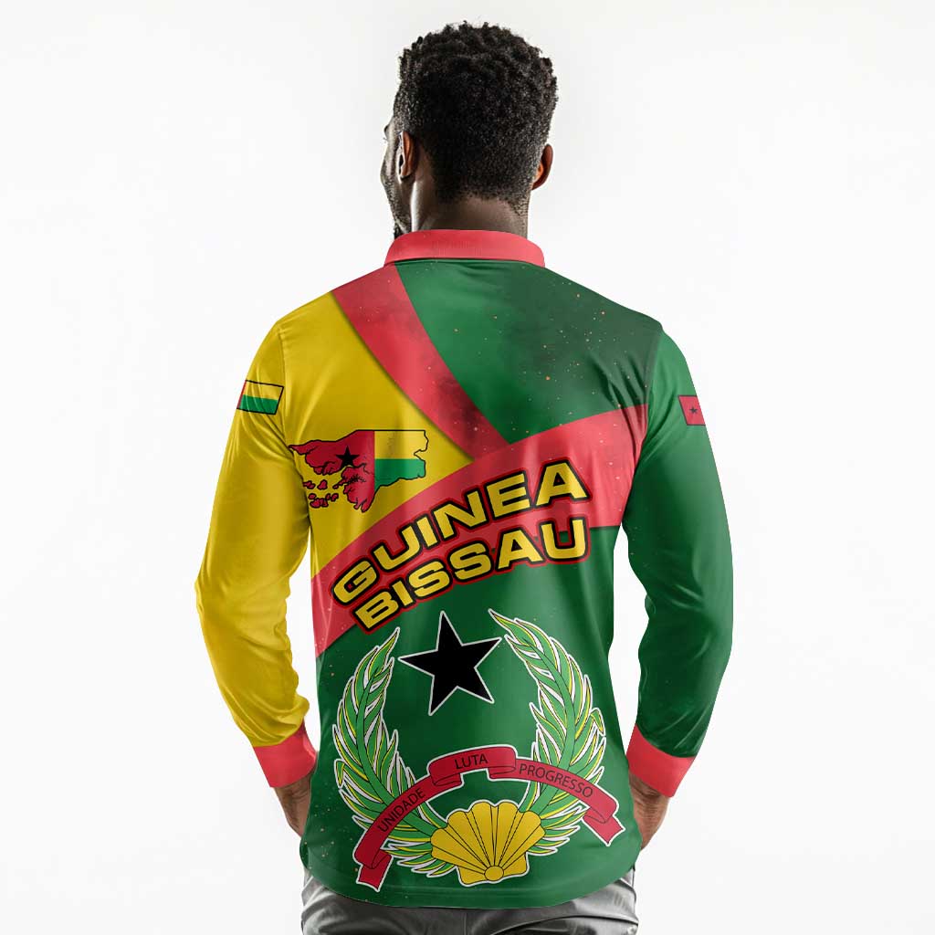 Guinea Bissau Long Sleeve Polo Shirt Green Yellow Red Swirl - African Pride