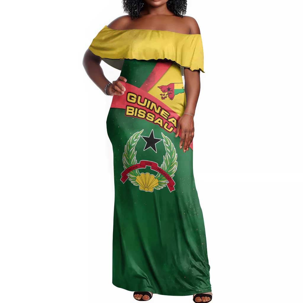Guinea Bissau Off Shoulder Maxi Dress Green Yellow Red Swirl - African Pride