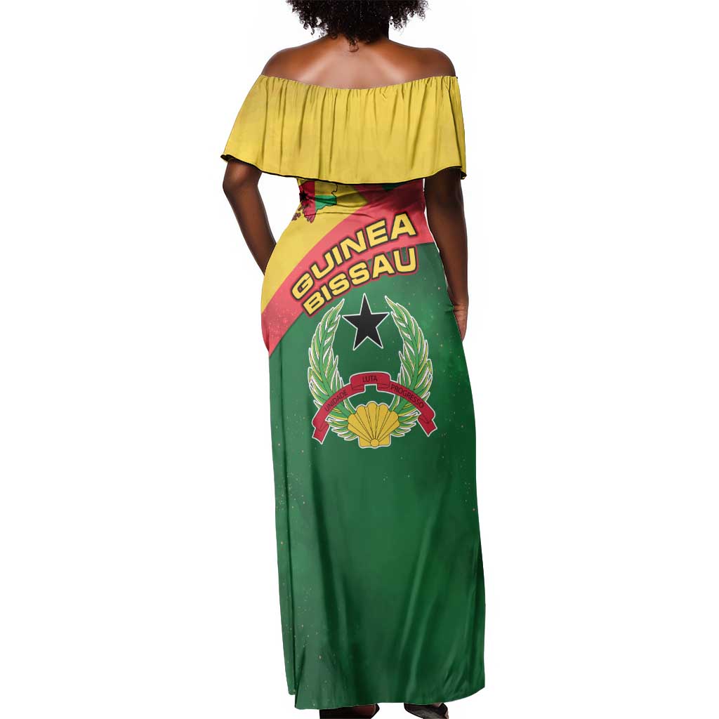 Guinea Bissau Off Shoulder Maxi Dress Green Yellow Red Swirl - African Pride