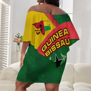 Guinea Bissau Off Shoulder Short Dress Green Yellow Red Swirl - African Pride