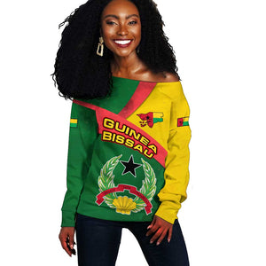 Guinea Bissau Off Shoulder Sweater Green Yellow Red Swirl - African Pride
