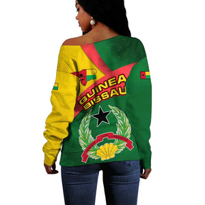 Guinea Bissau Off Shoulder Sweater Green Yellow Red Swirl - African Pride
