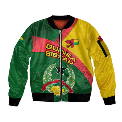 Guinea Bissau Sleeve Zip Bomber Jacket Green Yellow Red Swirl - African Pride