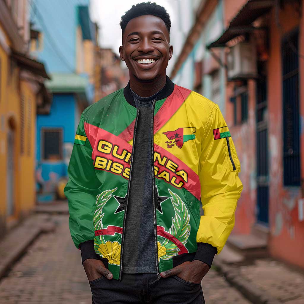 Guinea Bissau Sleeve Zip Bomber Jacket Green Yellow Red Swirl - African Pride