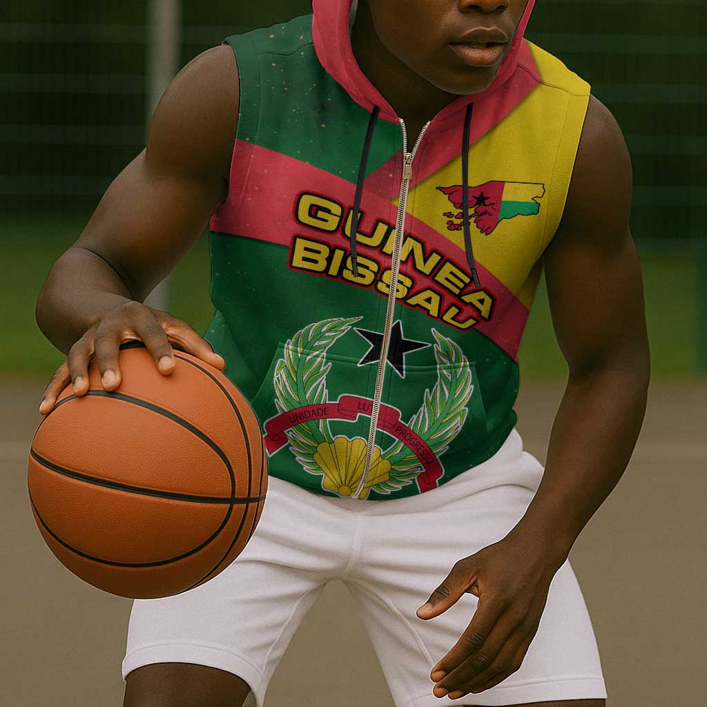 Guinea Bissau Sleeveless Zip Hoodie Green Yellow Red Swirl - African Pride