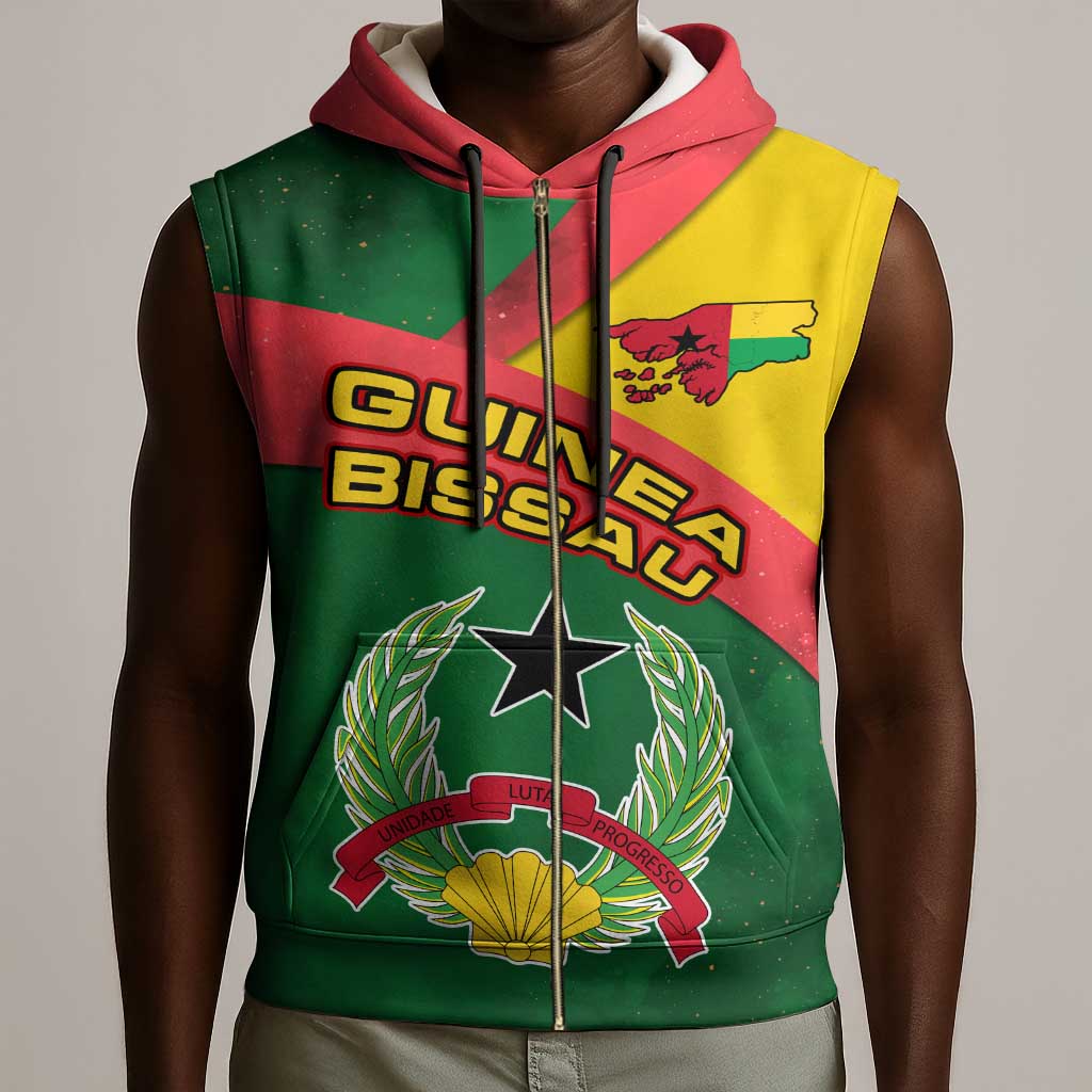 Guinea Bissau Sleeveless Zip Hoodie Green Yellow Red Swirl - African Pride