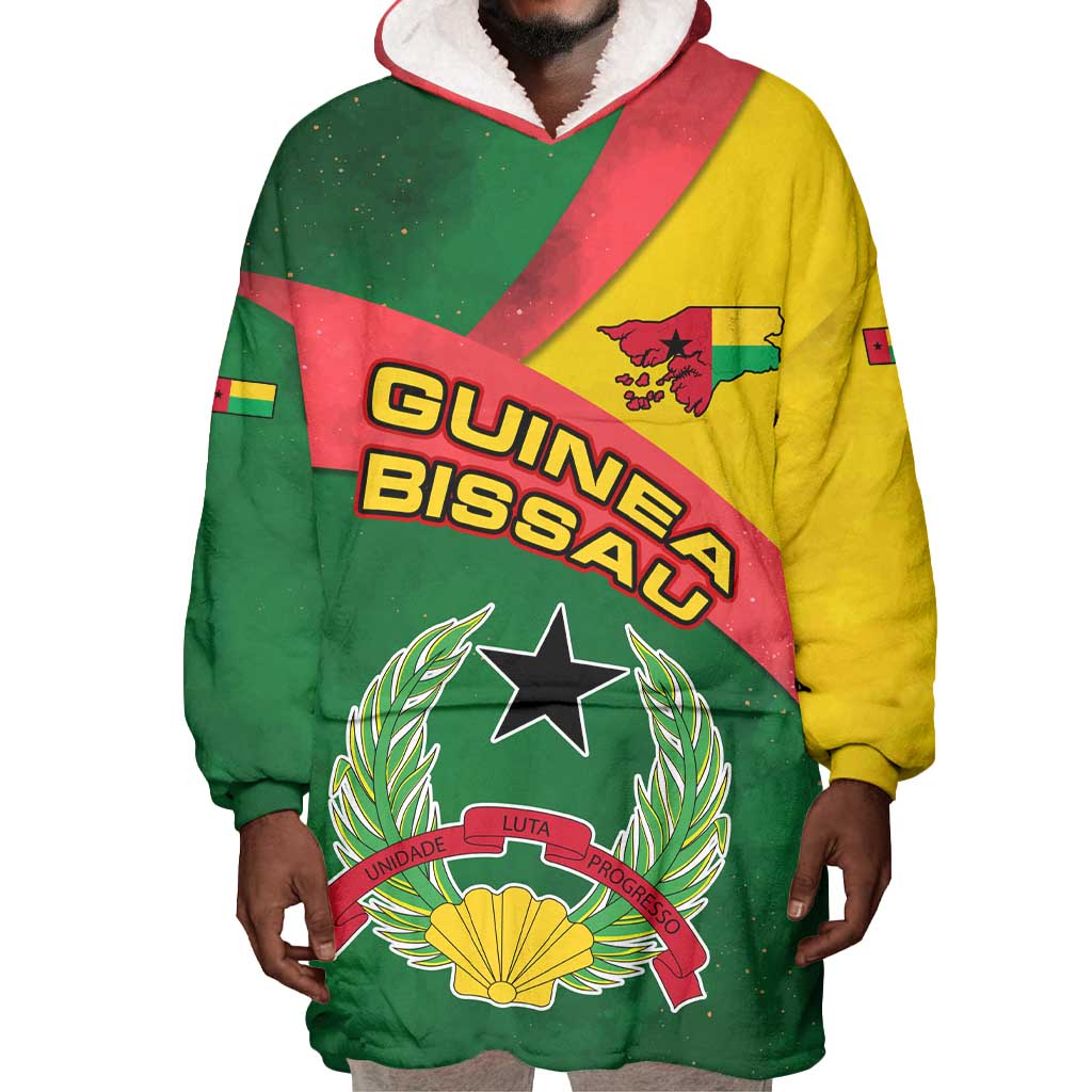Guinea Bissau Wearable Blanket Hoodie Green Yellow Red Swirl - African Pride