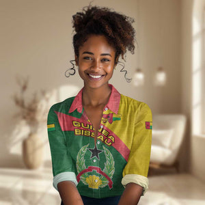 Guinea Bissau Women Casual Shirt Green Yellow Red Swirl - African Pride
