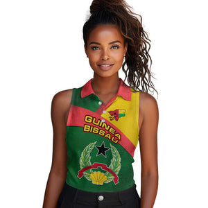 Guinea Bissau Women Sleeveless Polo Shirt Green Yellow Red Swirl - African Pride