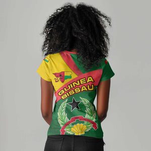 Guinea Bissau Women V-Neck T-Shirt Green Yellow Red Swirl - African Pride