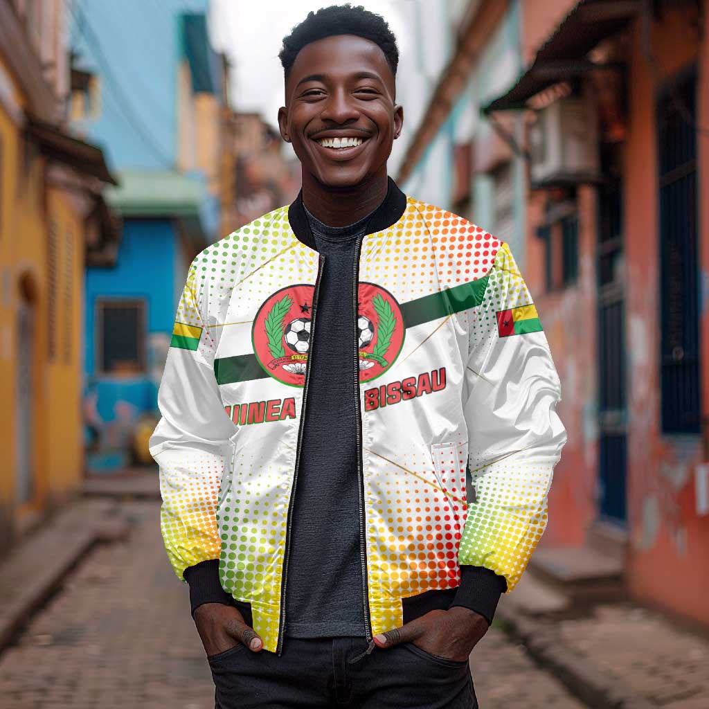 Guinea Bissau Bomber Jacket White Green Red Gradient - African Pride