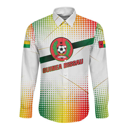 Guinea Bissau Long Sleeve Button Shirt White Green Red Gradient - African Pride