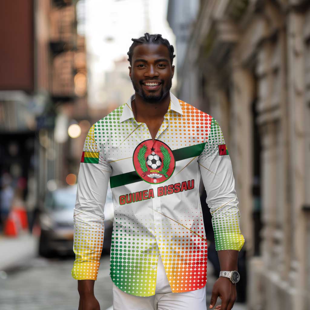 Guinea Bissau Long Sleeve Button Shirt White Green Red Gradient - African Pride