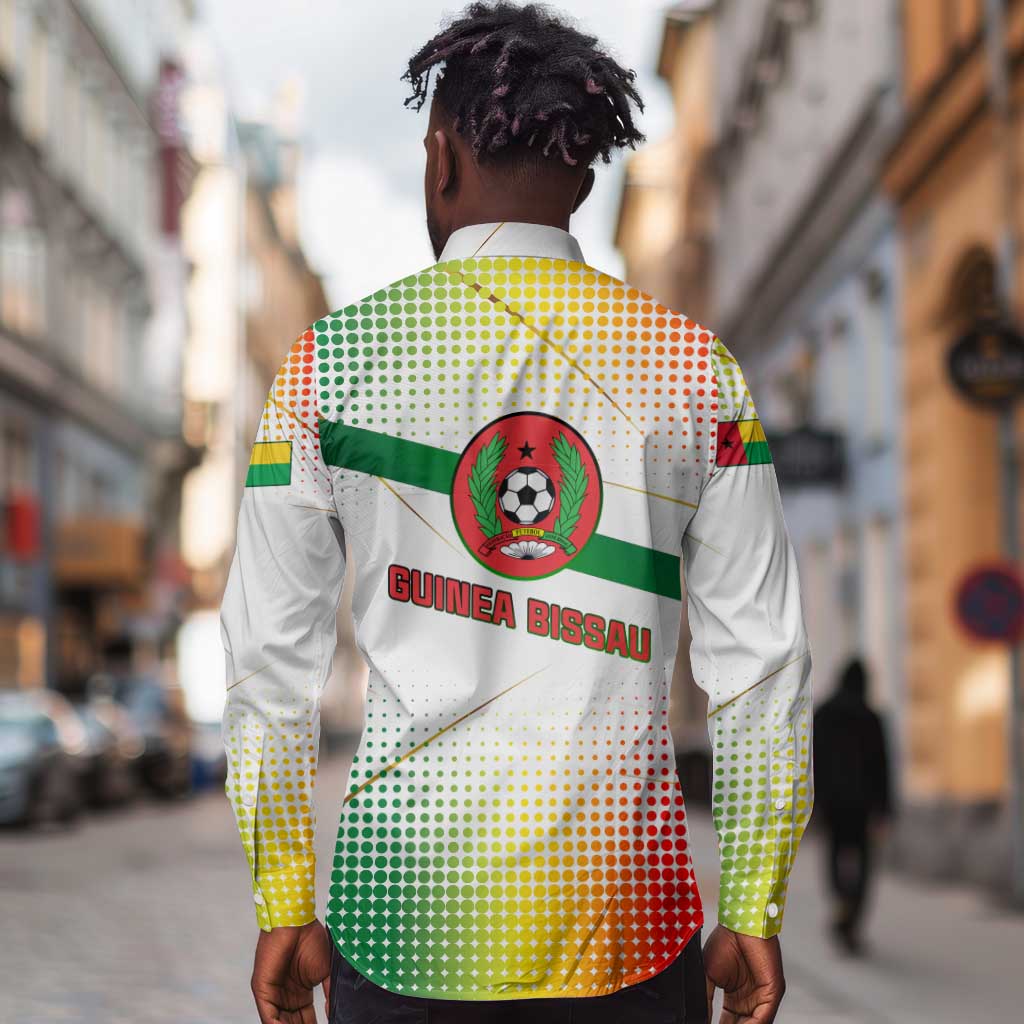 Guinea Bissau Long Sleeve Button Shirt White Green Red Gradient - African Pride
