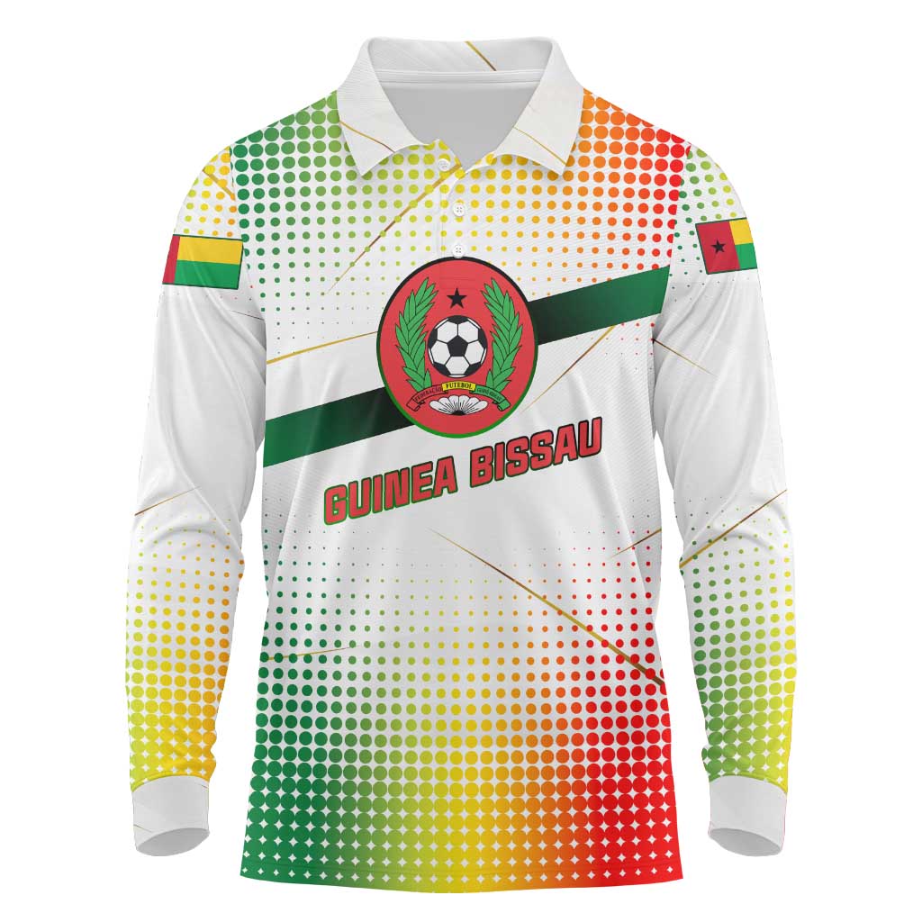 Guinea Bissau Long Sleeve Polo Shirt White Green Red Gradient - African Pride