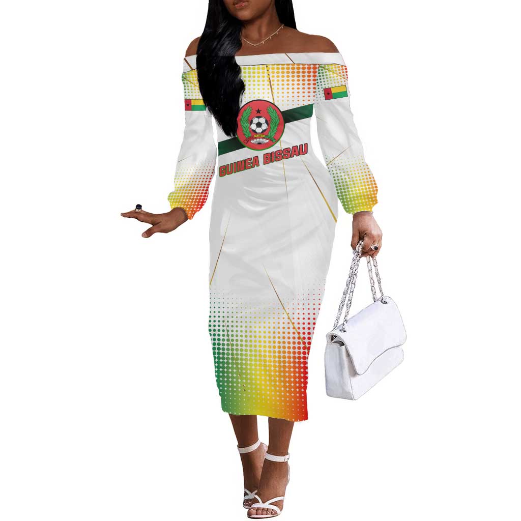 Guinea Bissau Off The Shoulder Long Sleeve Dress White Green Red Gradient - African Pride