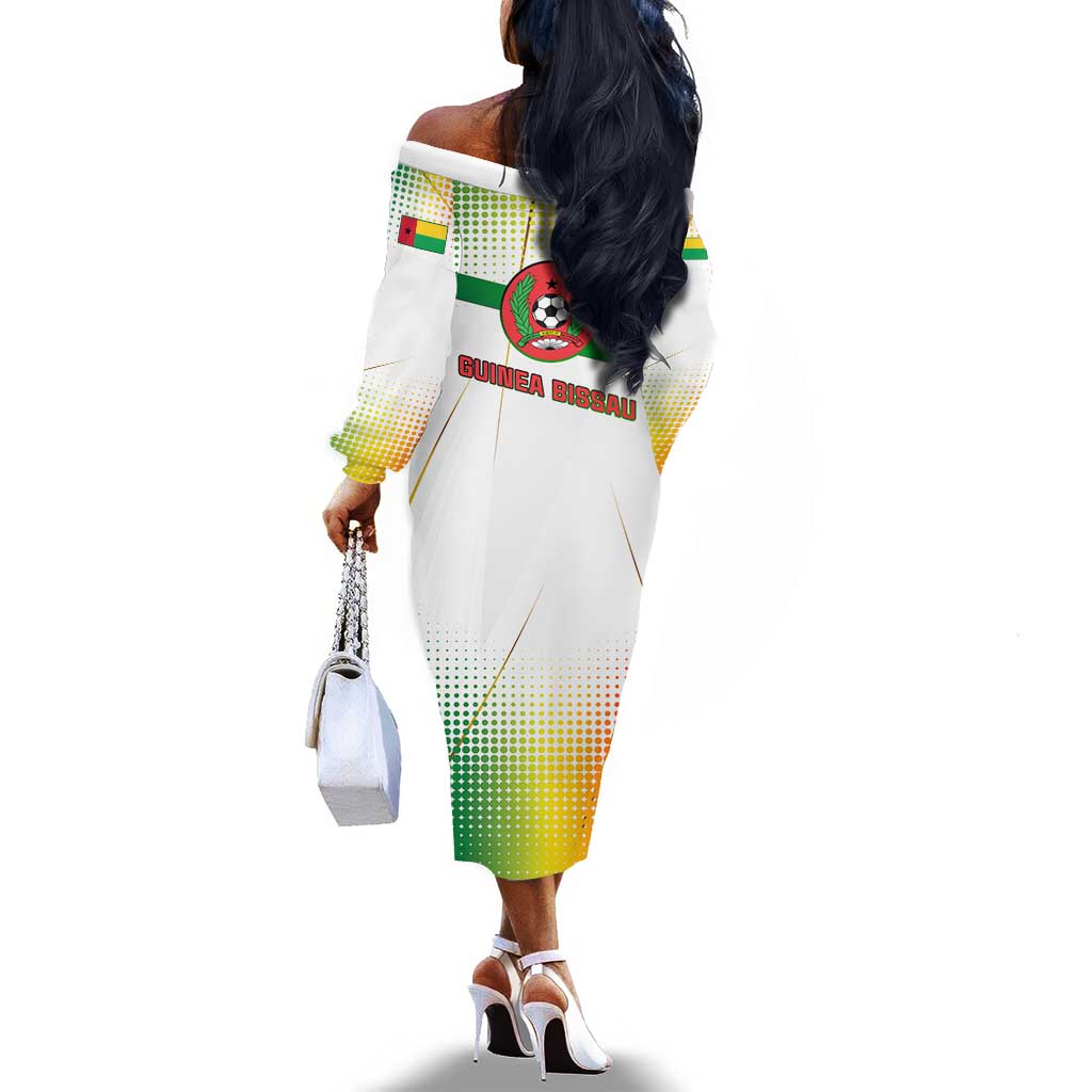 Guinea Bissau Off The Shoulder Long Sleeve Dress White Green Red Gradient - African Pride