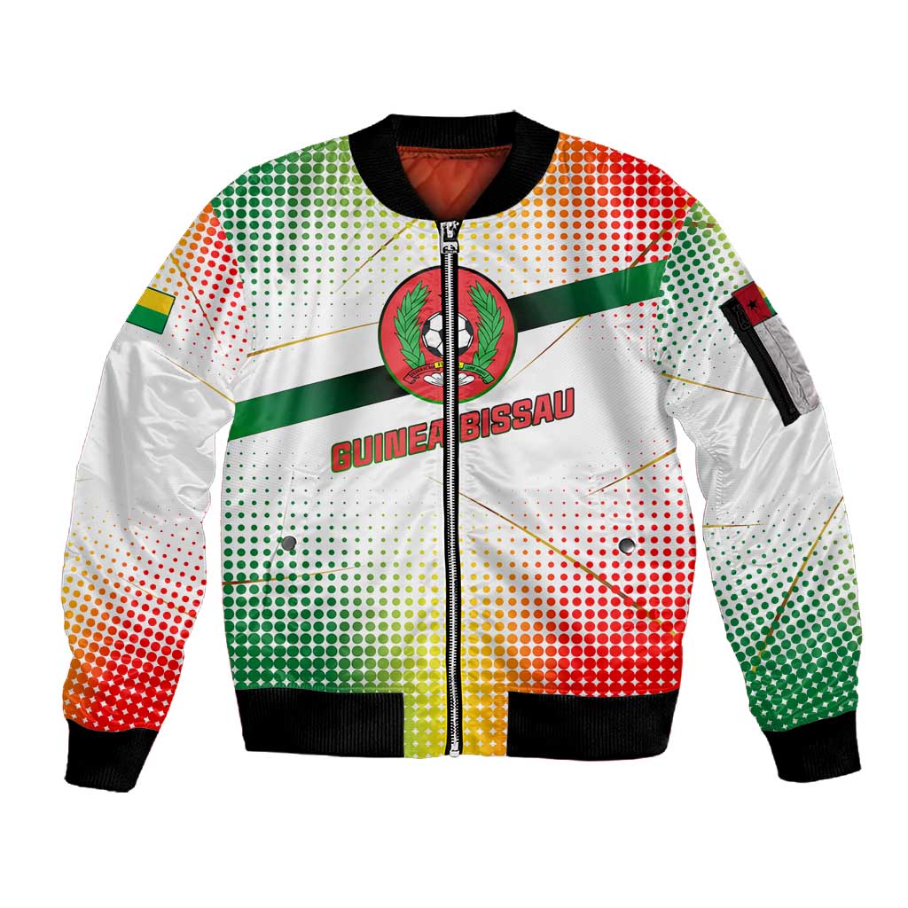 Guinea Bissau Sleeve Zip Bomber Jacket White Green Red Gradient - African Pride
