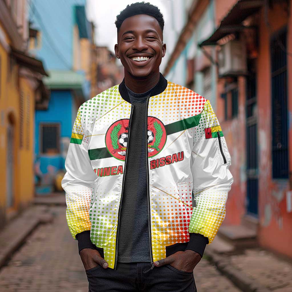 Guinea Bissau Sleeve Zip Bomber Jacket White Green Red Gradient - African Pride