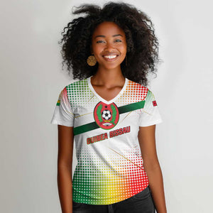 Guinea Bissau Women V-Neck T-Shirt White Green Red Gradient - African Pride