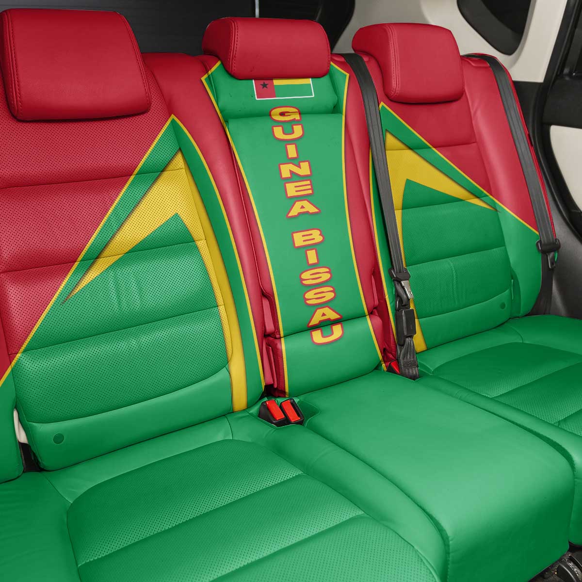 Guinea Bissau Back Car Seat Cover Red Green Yellow Stripe Design and Black Star - African Pride
